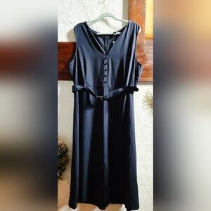 Banana Republic Navy Sleeveless Midi Dress with Waist Tie